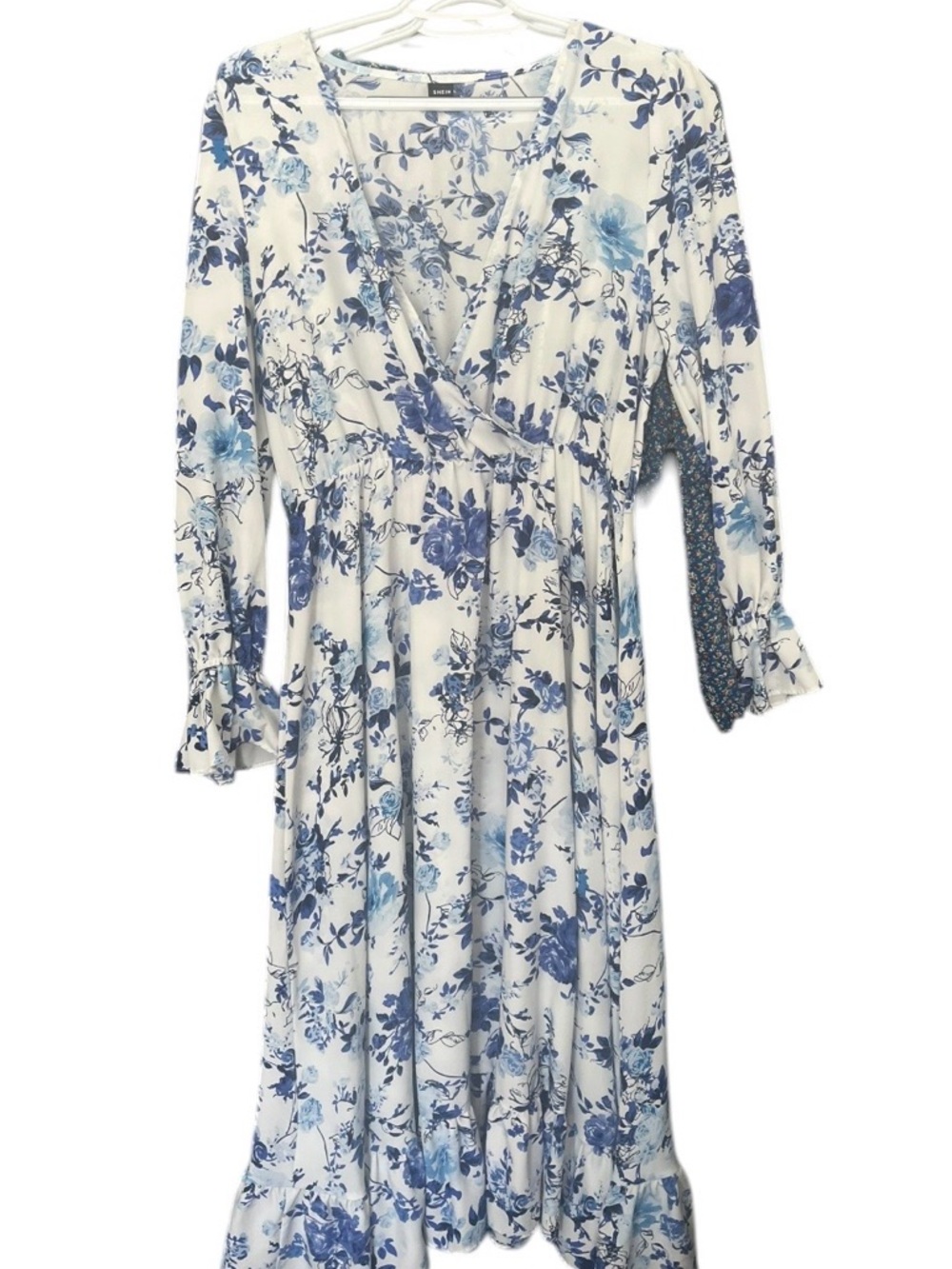 SHEIN White Maxi Dress with Blue Floral Print